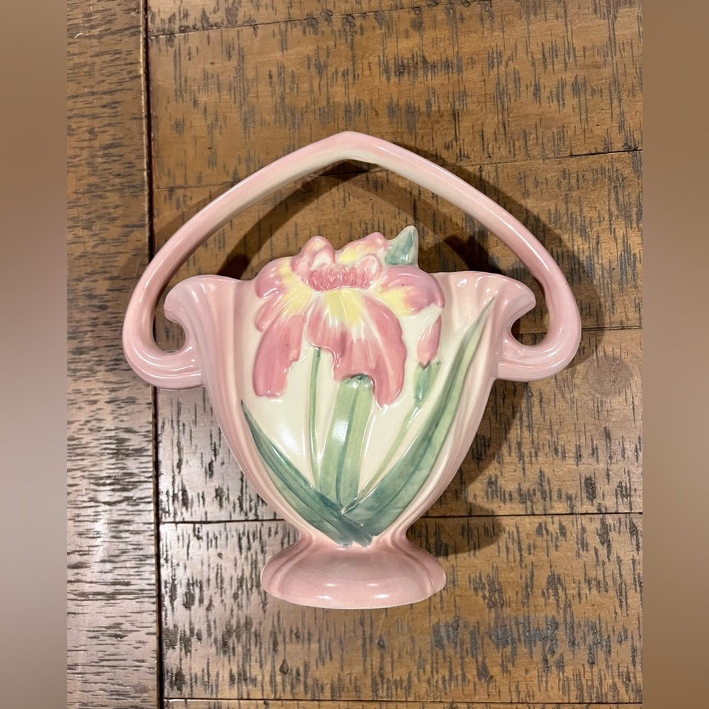 Vintage Camark Pottery Pink Iris Basket - Marked 805R USA
